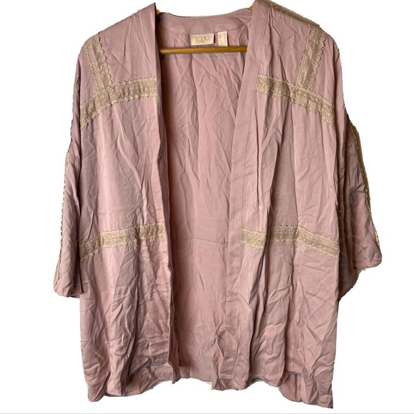 LOGO Lori Goldstein Blouse Women Medium Pink Lavish Tunic Lace Relaxed Peasant - Picture 1 of 5
